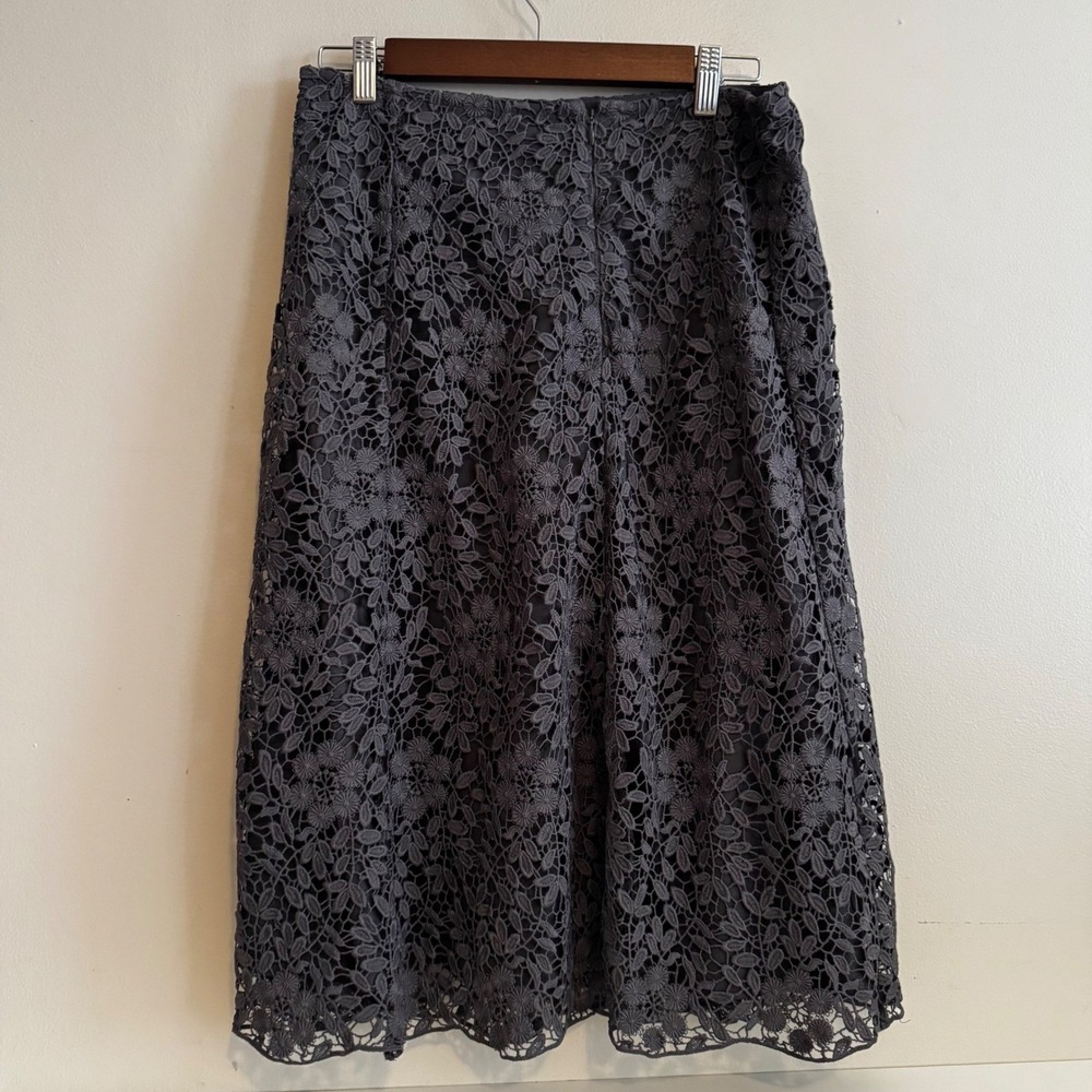 Garnet Hill Women's Sz6 Grey Lace Midi Skirt Fall Whimsigoth Lace Coquette Girl